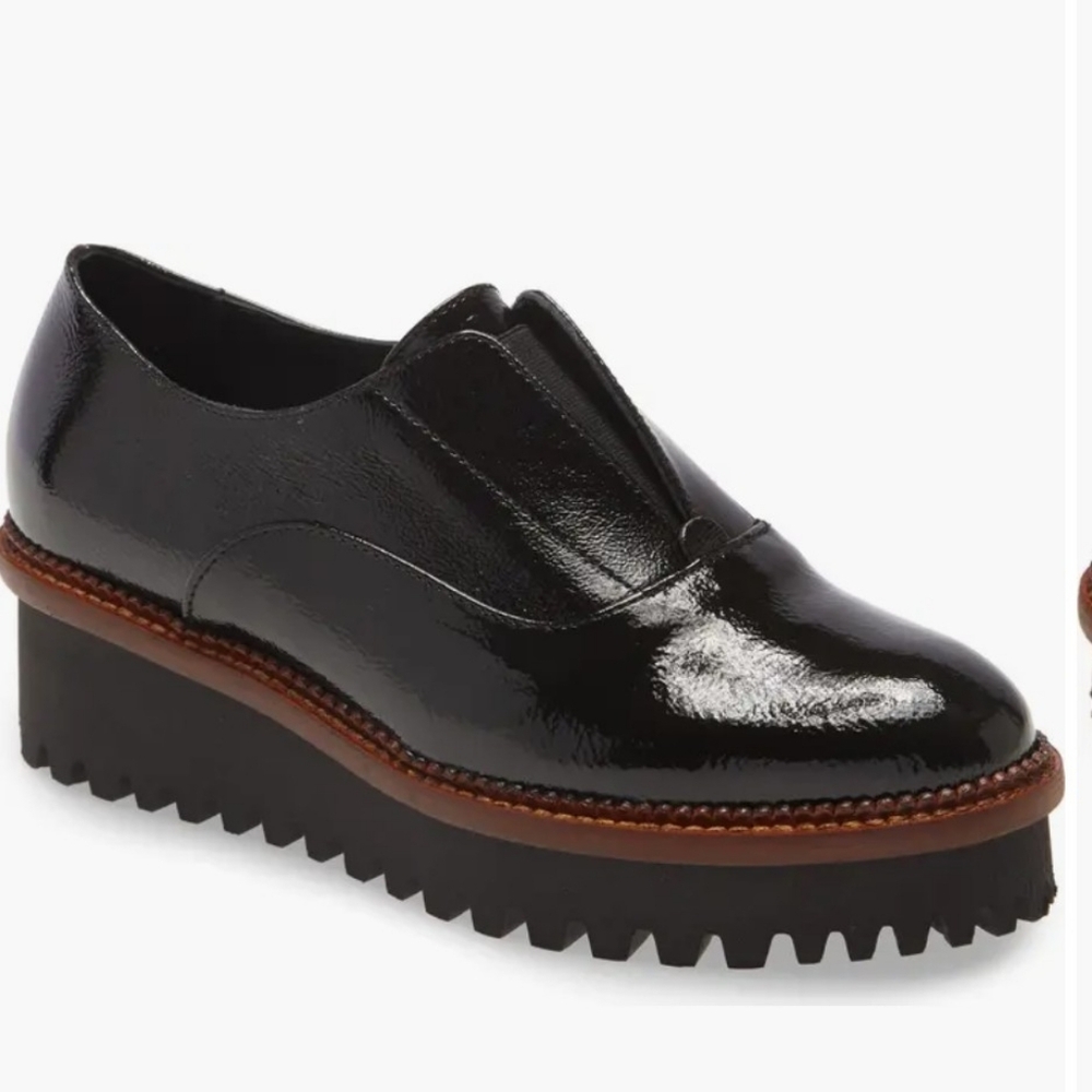 Cordani Black Patent Platform Lug Sole Loafer with Brown Welt
